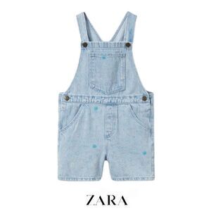 ZARA Kids | Blue | PRINTED DENIM OVERALL SHORTS